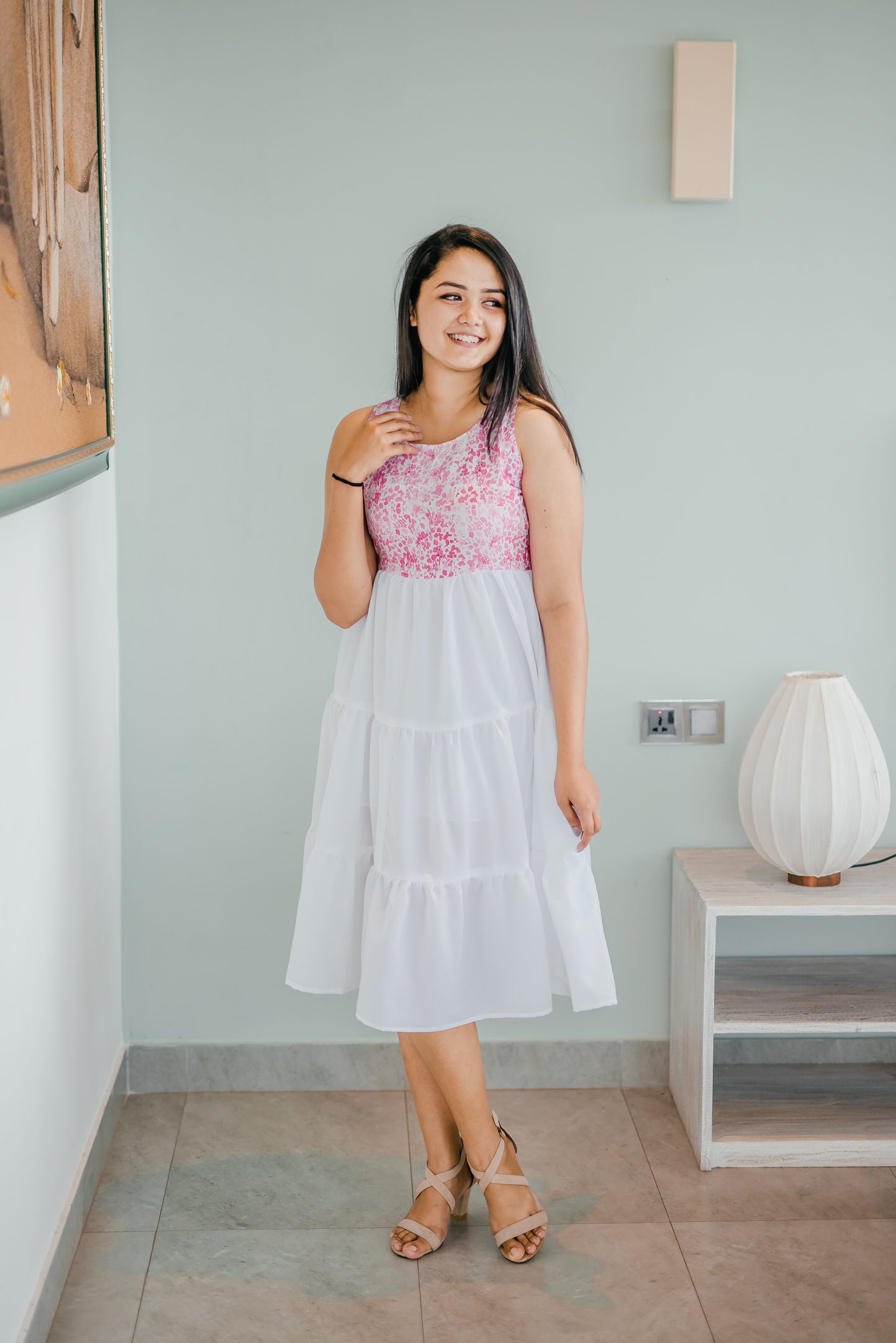 Frilled Pink with White Comfy Dress
