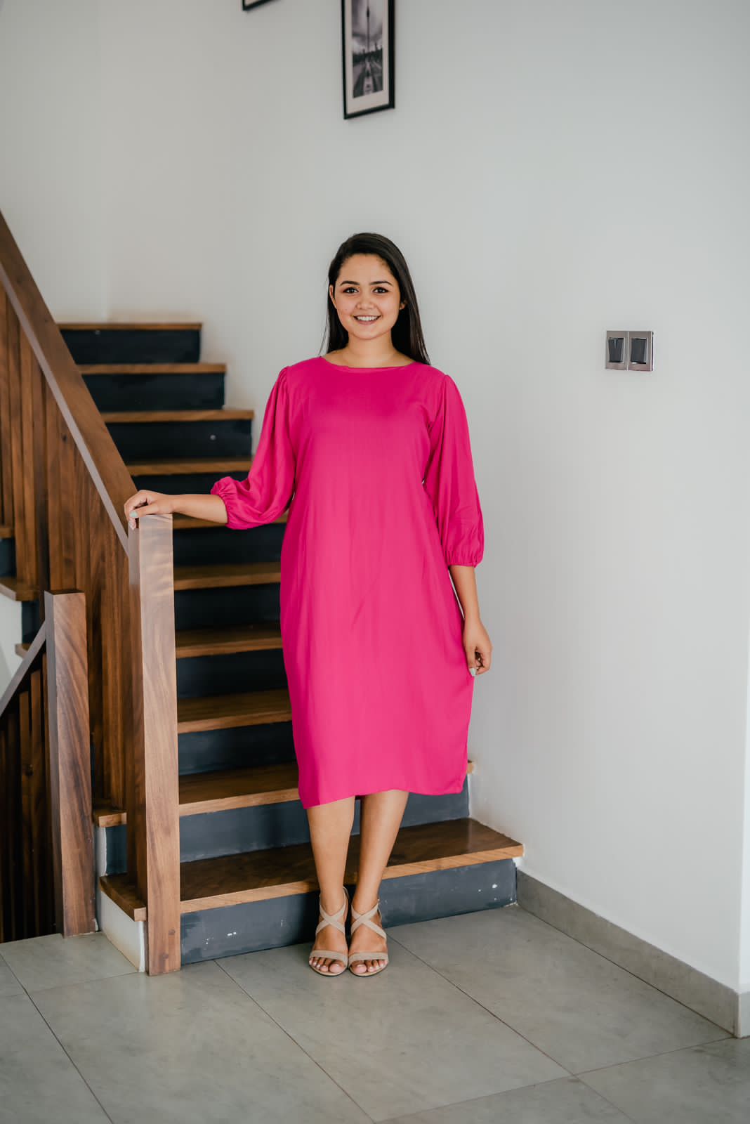Comfy Pink Balloon Sleeve Dress