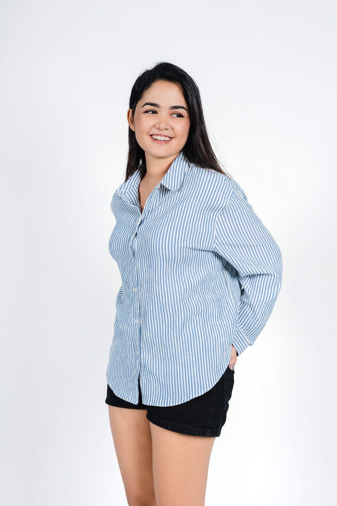 Blue Stepless Oversized Shirt: