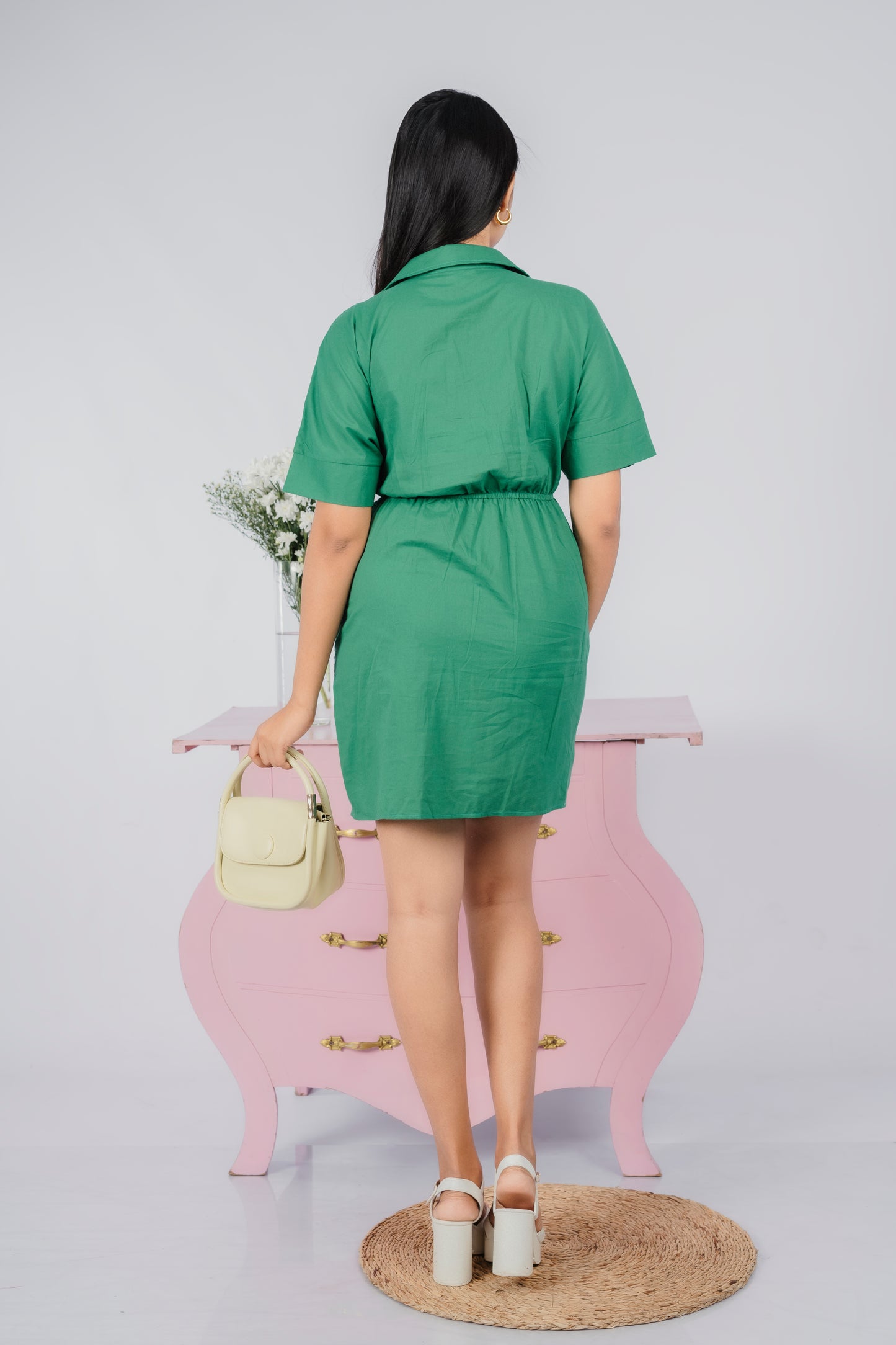 Loriya Mock Wrap Button Down Mini Dress