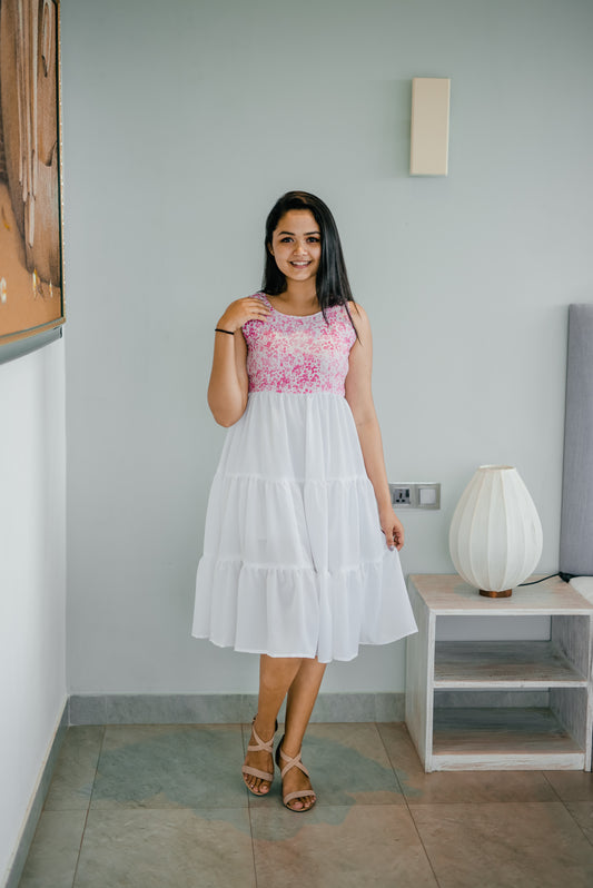 Frilled Pink with White Comfy Dress