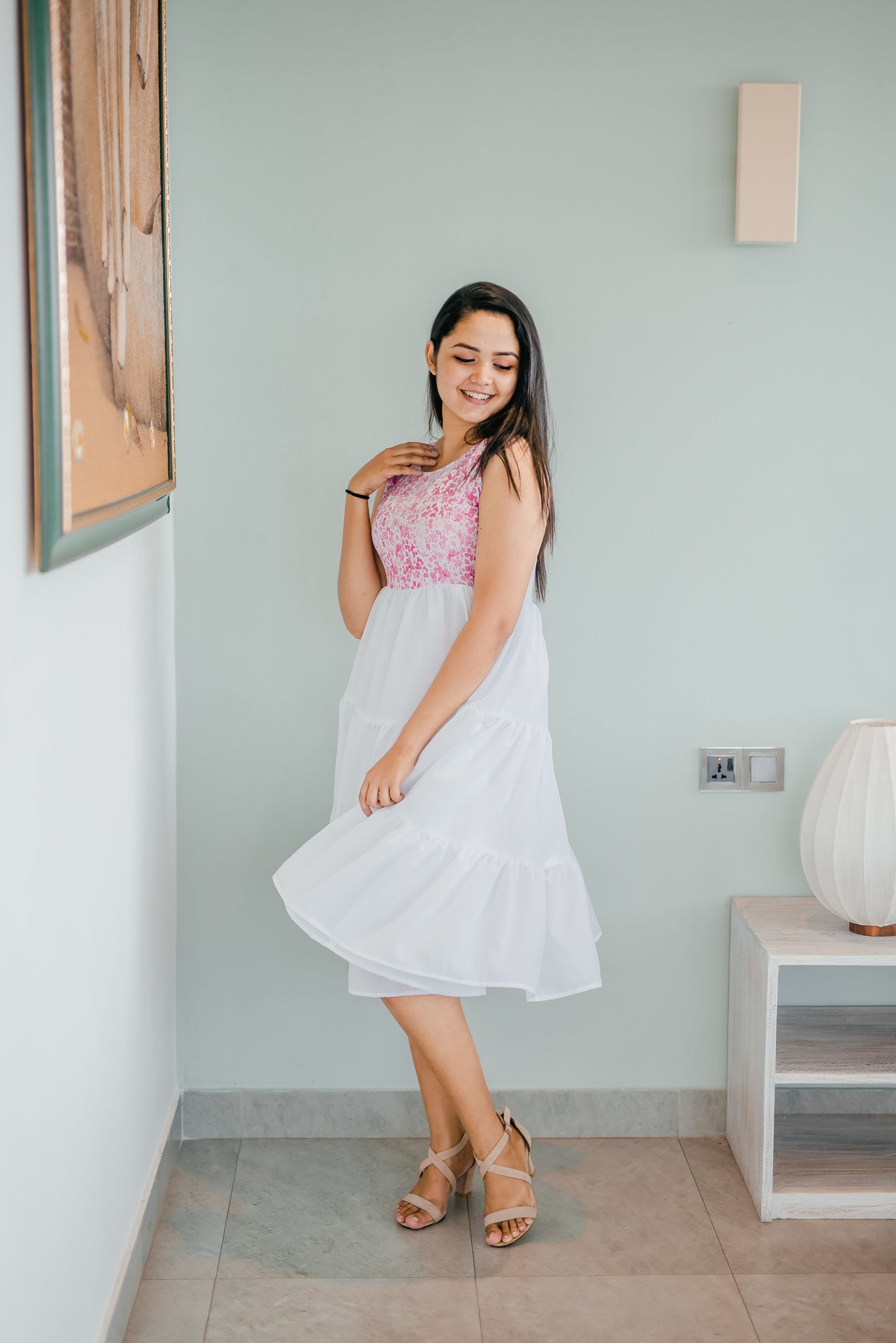 Frilled Pink with White Comfy Dress