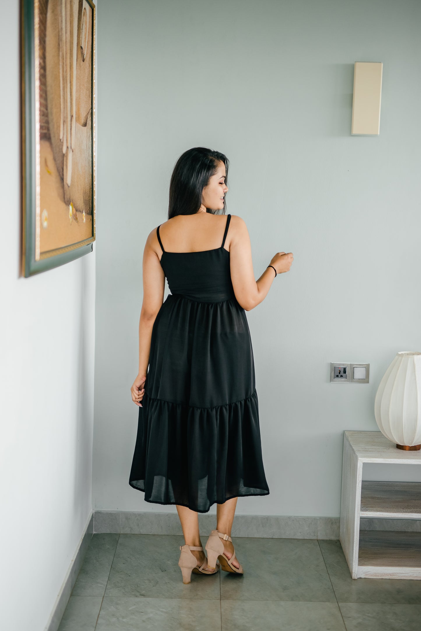 Frilled Midi Black Dress