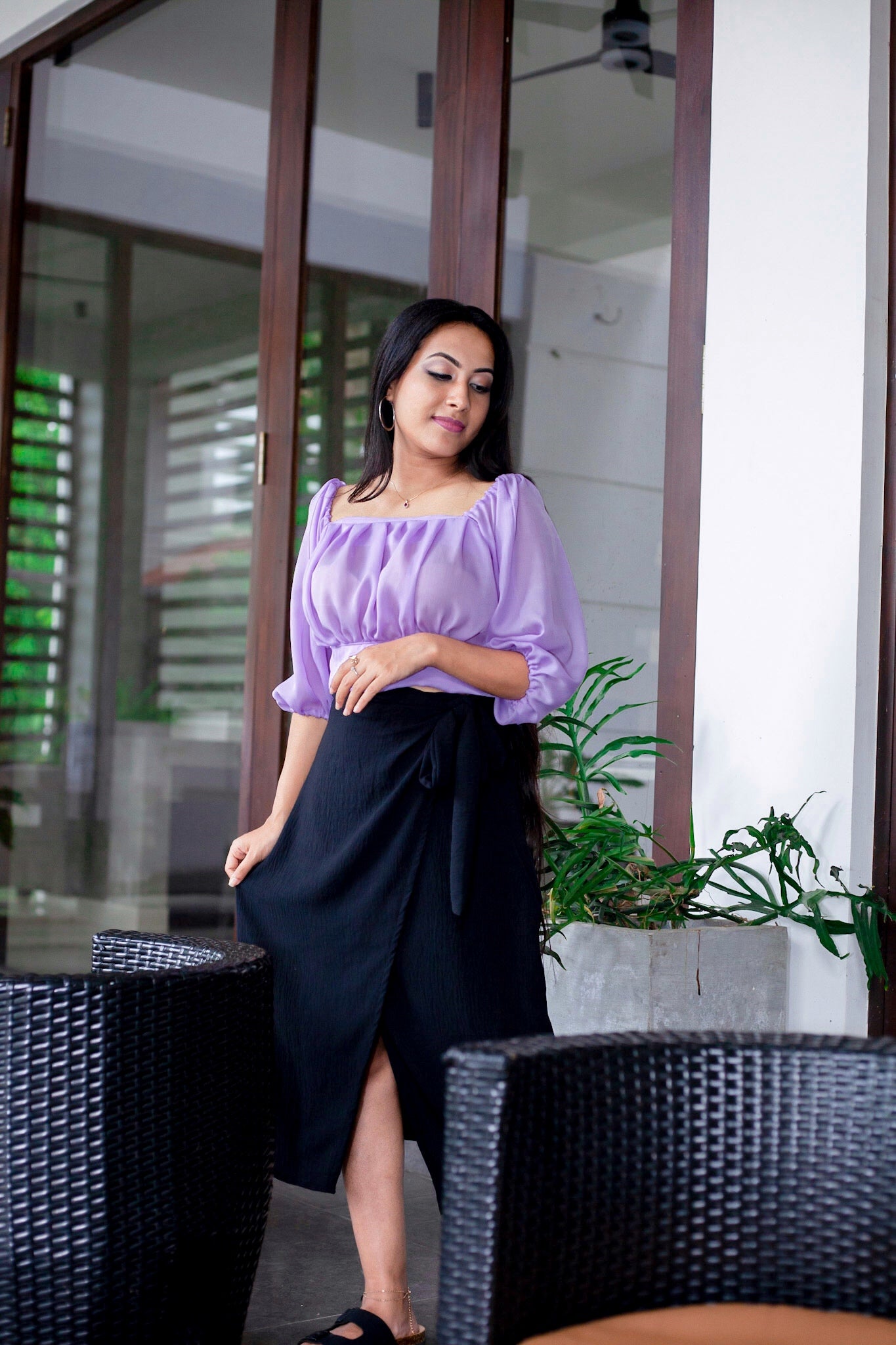 Wraparound Black Midi Skirt