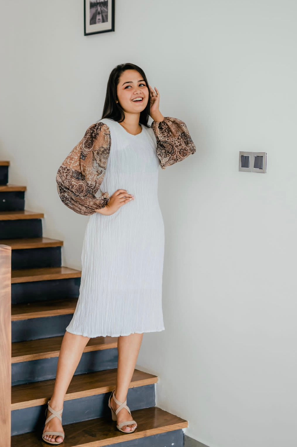 Comfy Printed Balloon Sleeve Dress