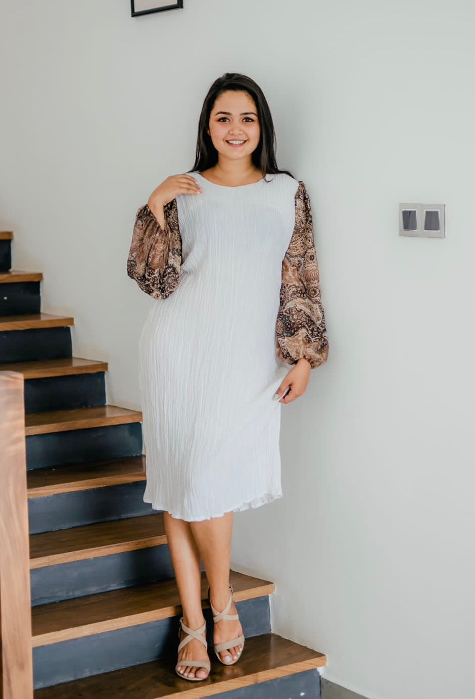 Comfy Printed Balloon Sleeve Dress
