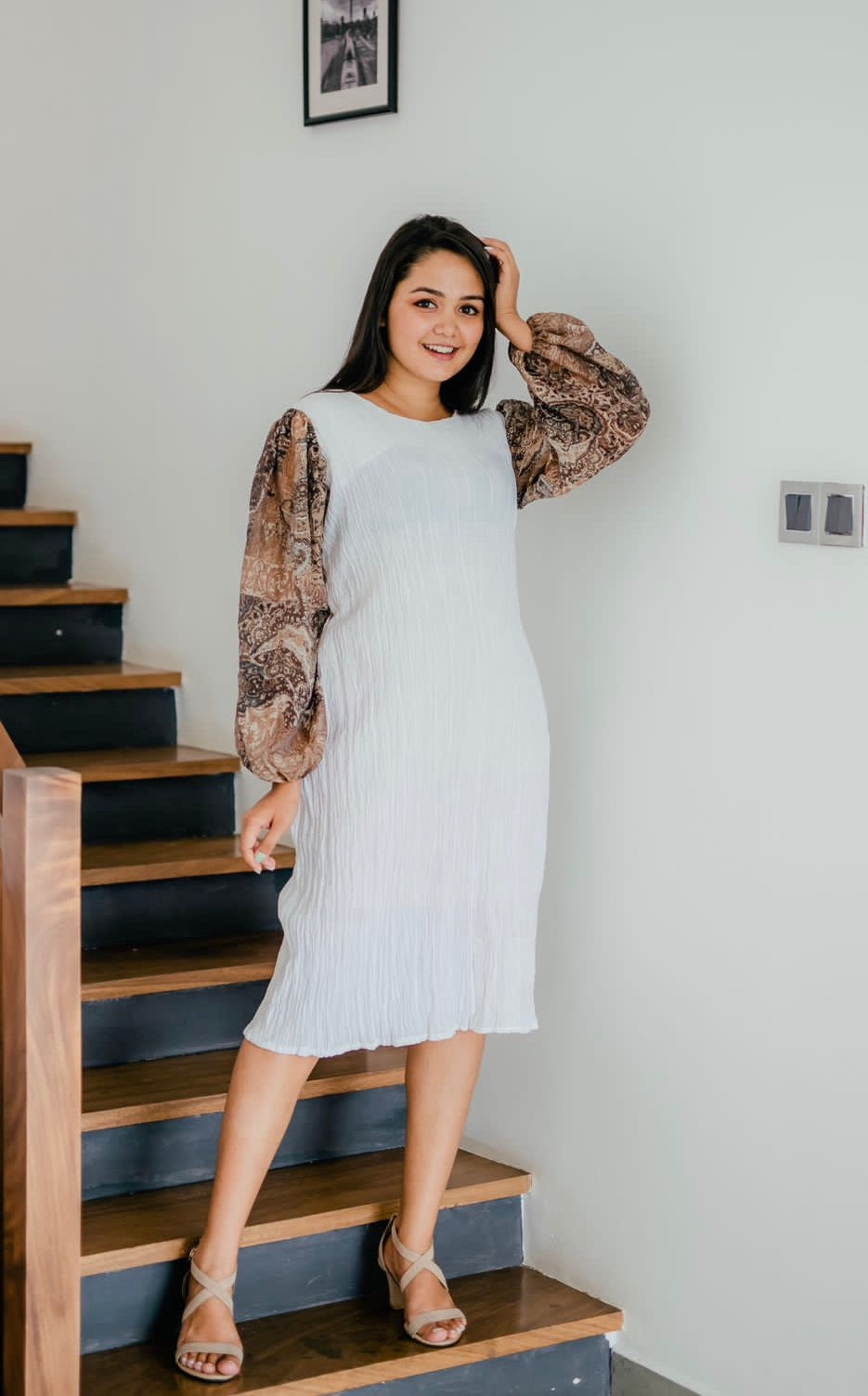 Comfy Printed Balloon Sleeve Dress