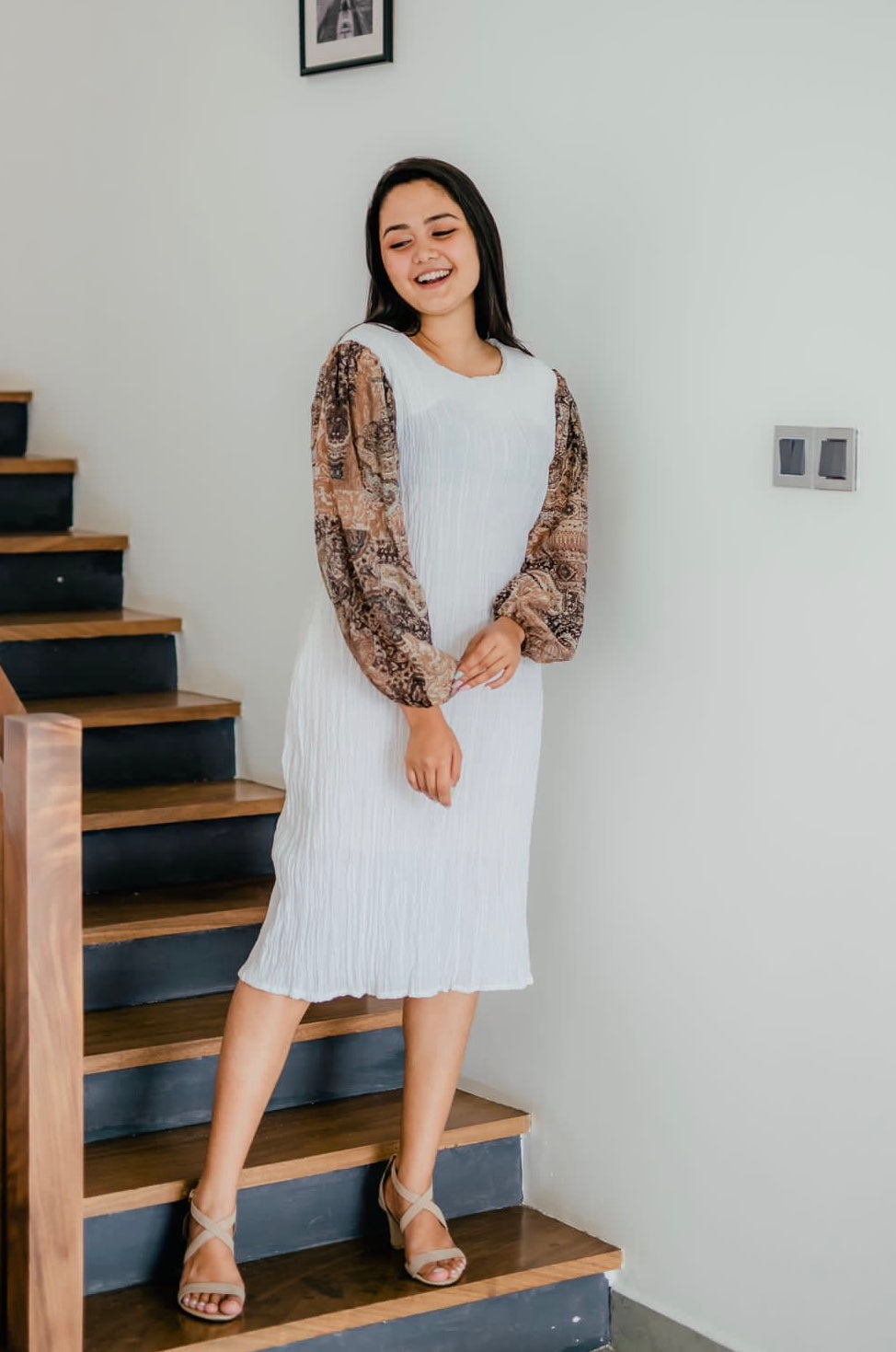 Comfy Printed Balloon Sleeve Dress