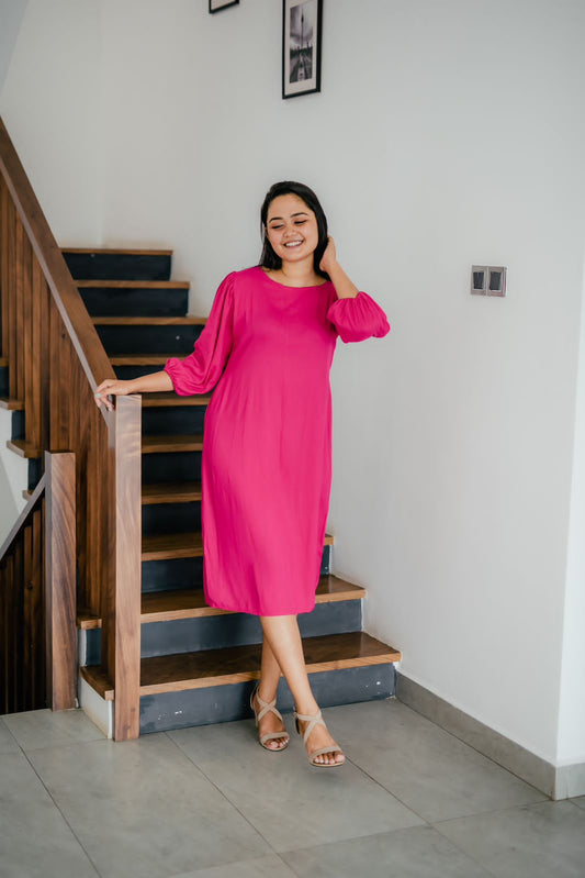 Comfy Pink Balloon Sleeve Dress