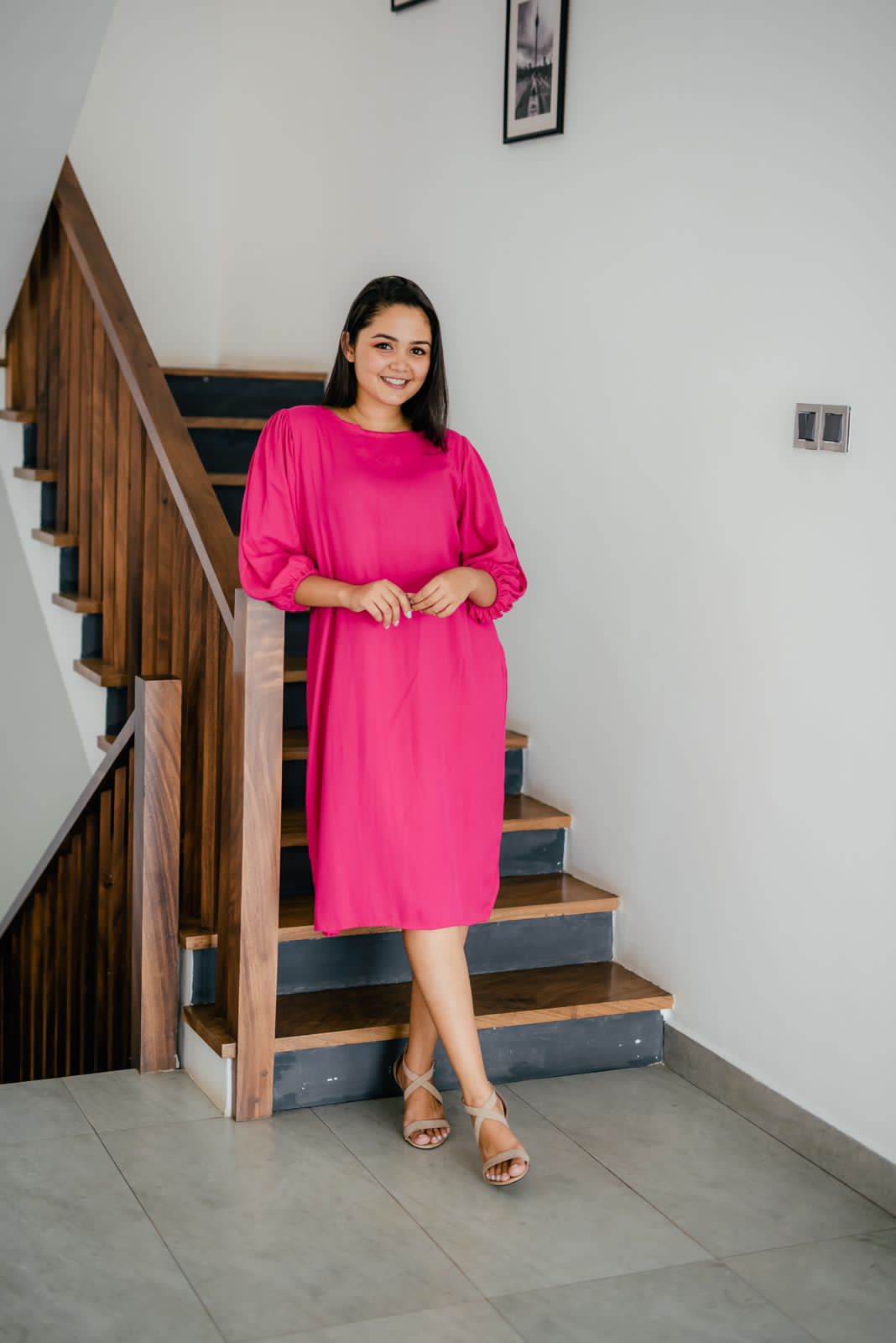 Comfy Pink Balloon Sleeve Dress