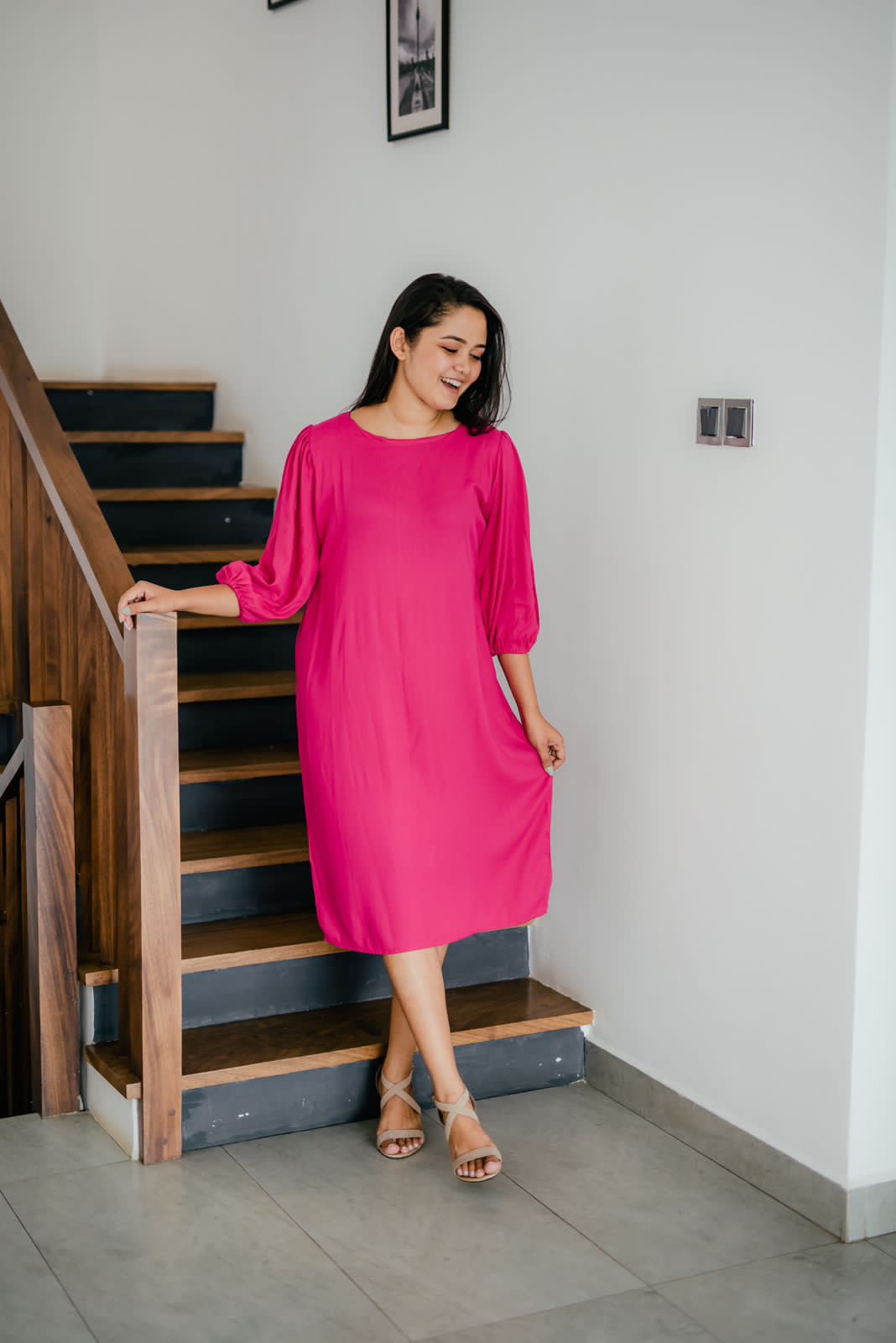 Comfy Pink Balloon Sleeve Dress