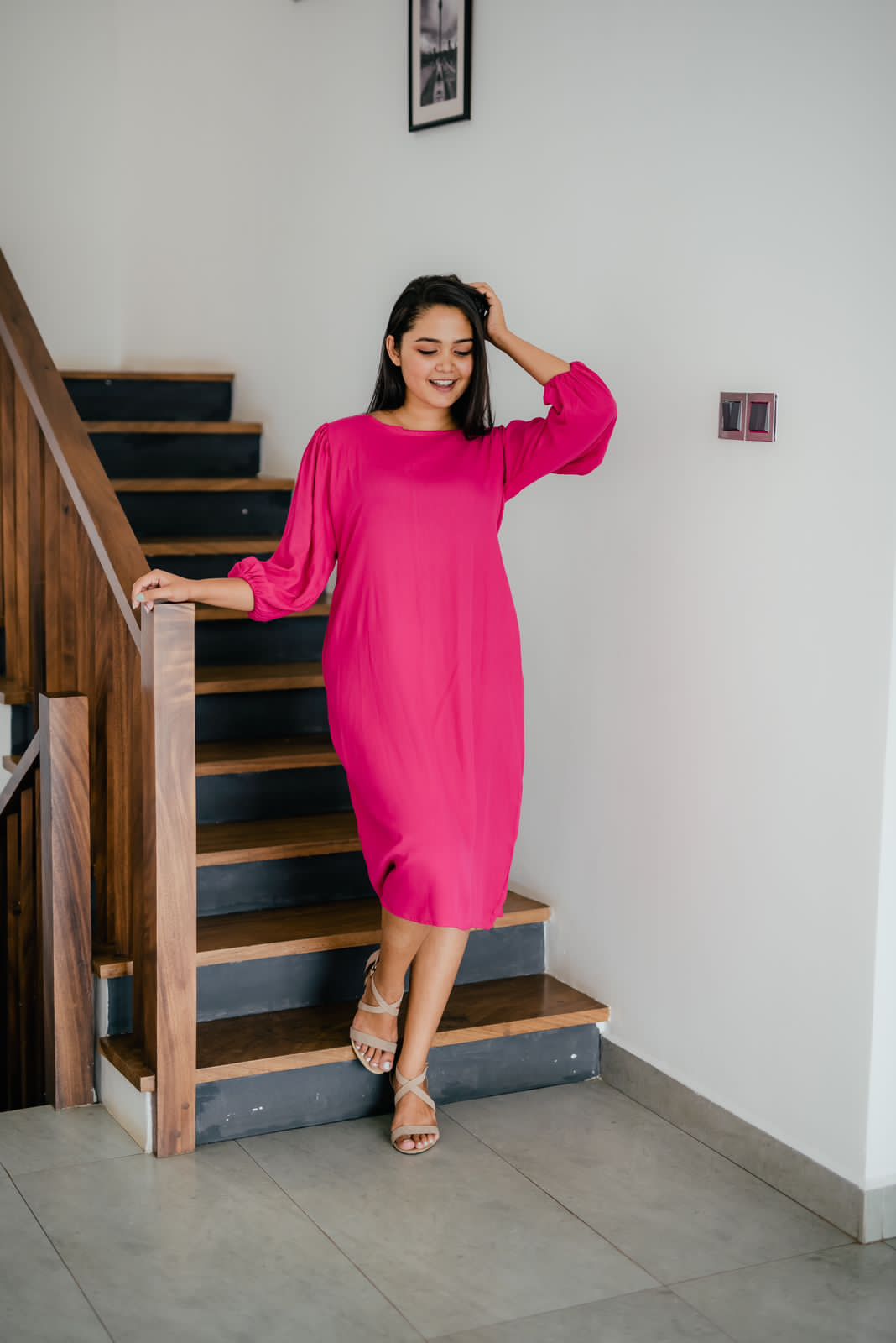 Comfy Pink Balloon Sleeve Dress