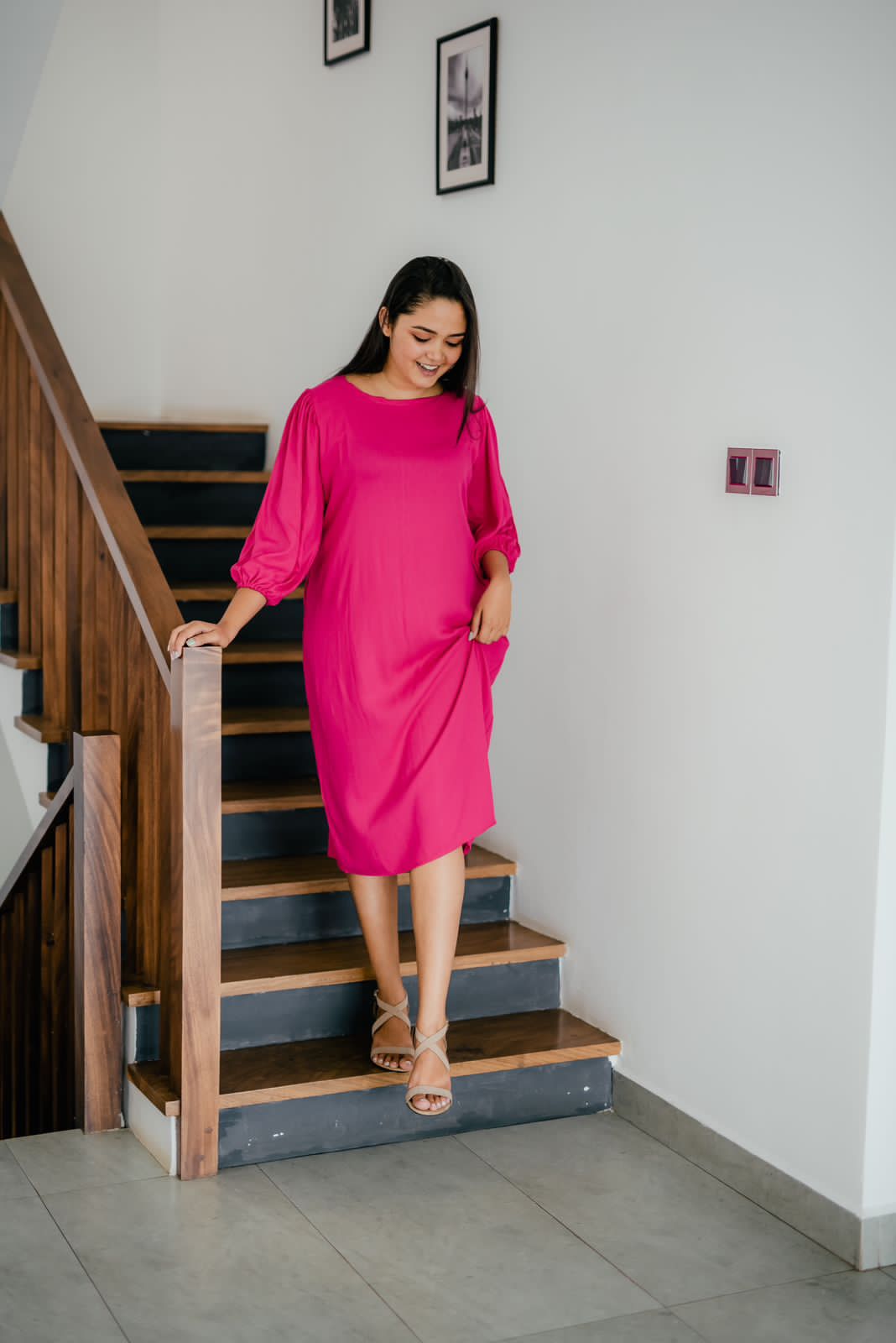 Comfy Pink Balloon Sleeve Dress