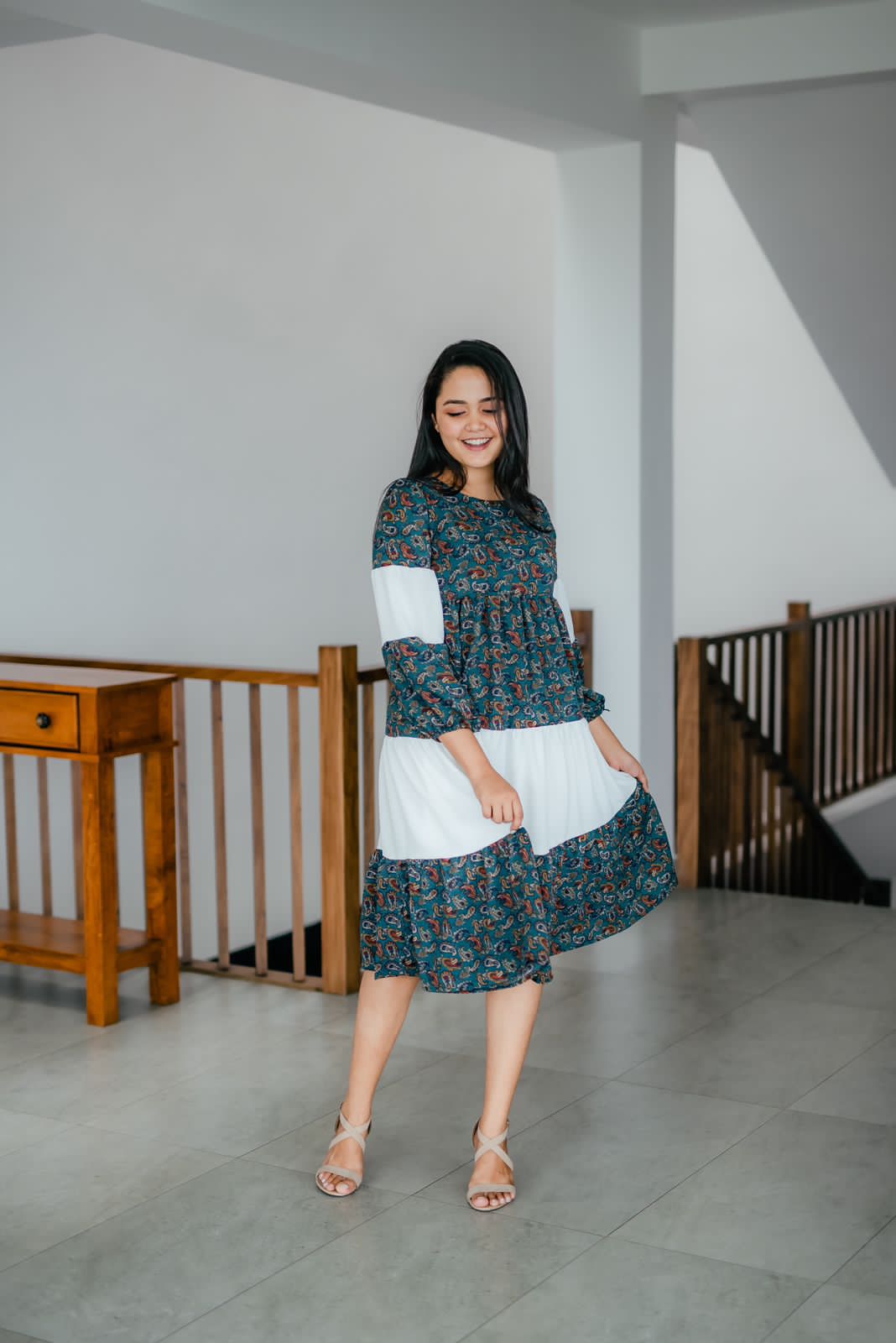 Comfy Stripe Balloon Sleeve Dress