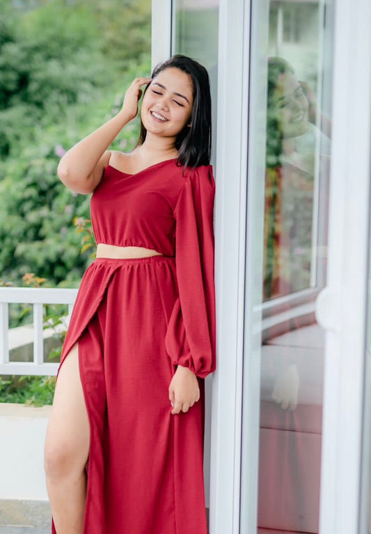 One-Shoulder Crop Top and Wraparound Skirt