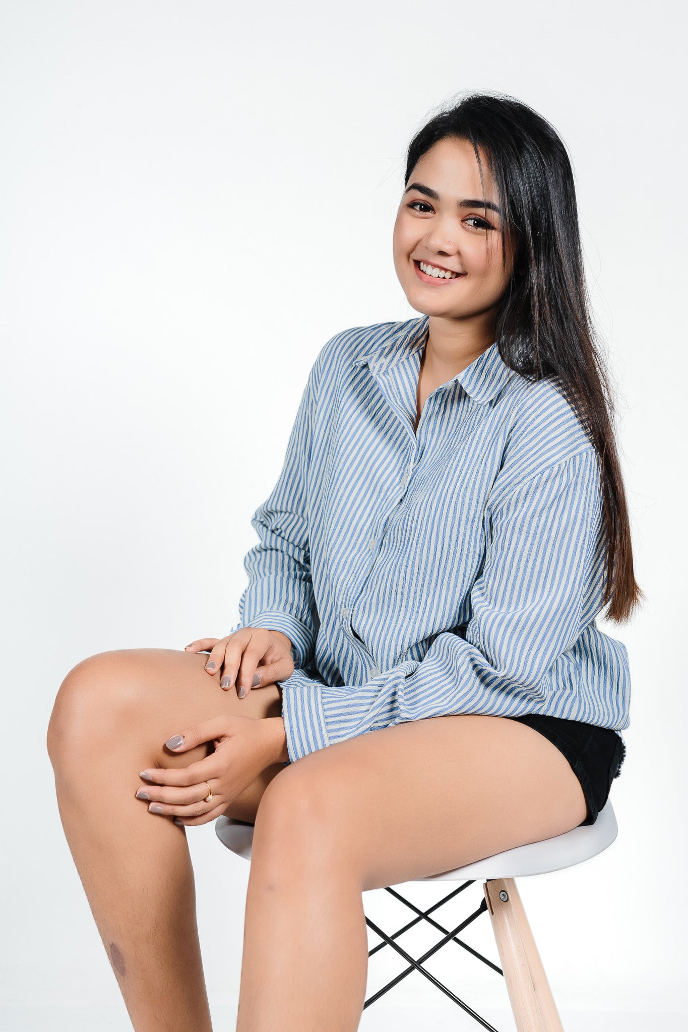 Blue Stepless Oversized Shirt: