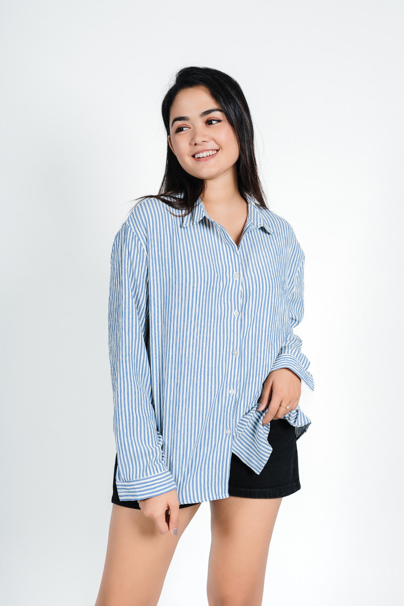 Blue Stepless Oversized Shirt: