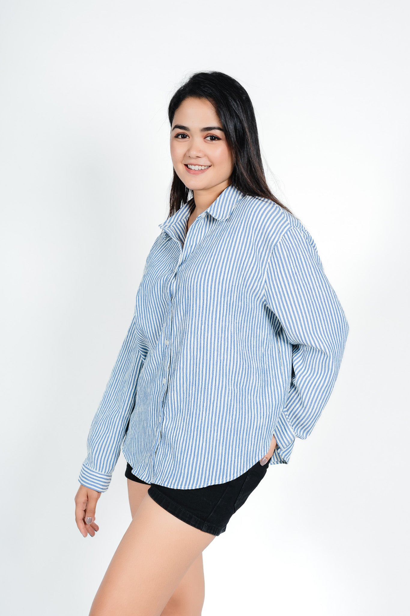 Blue Stepless Oversized Shirt: