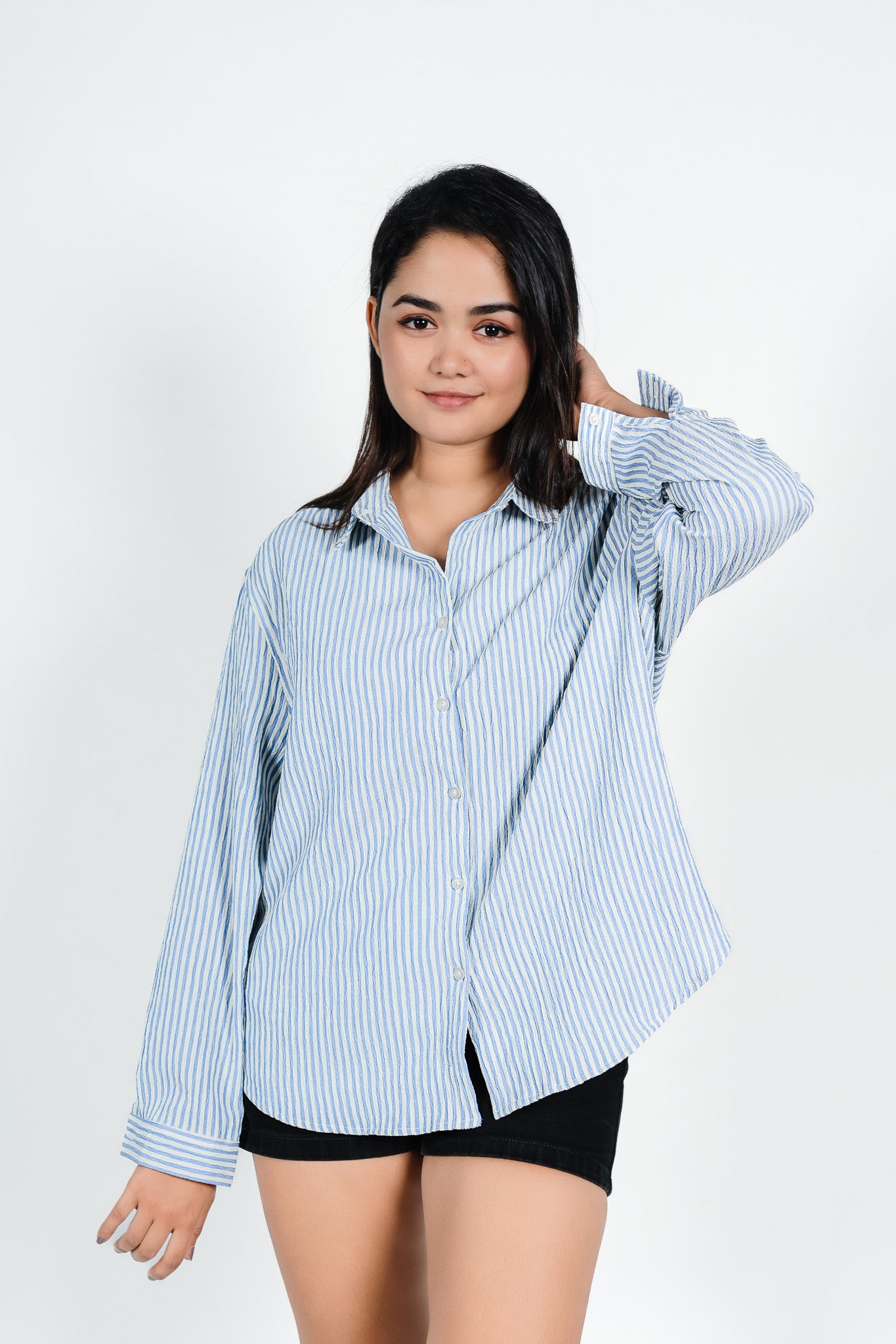 Blue Stepless Oversized Shirt: